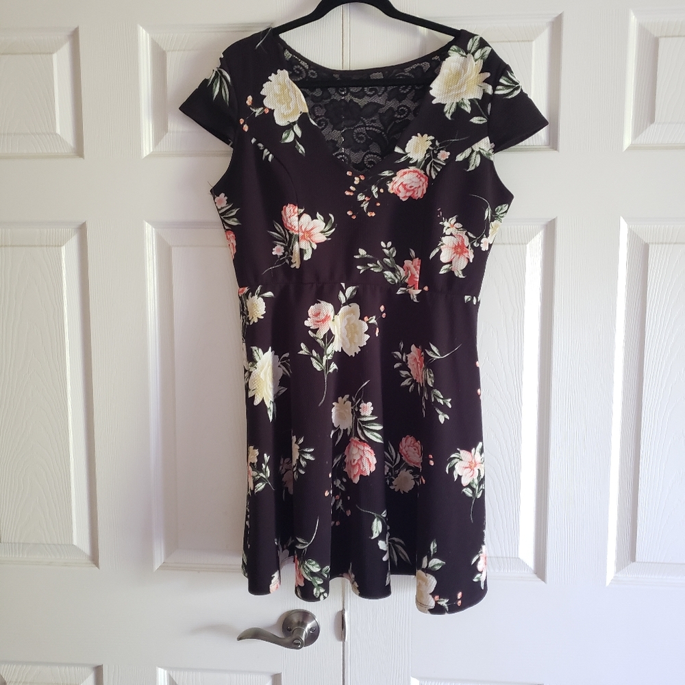 XL 3 Pink Hearts Floral Skater Dress